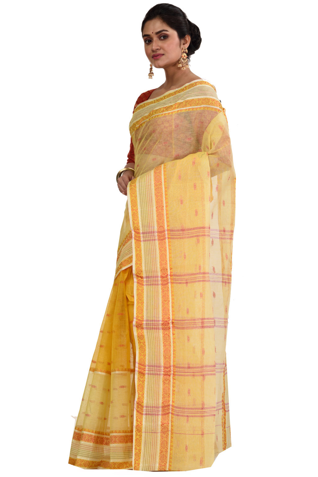 Yellow Pure Cotton Debdash Tant Saree (1852)